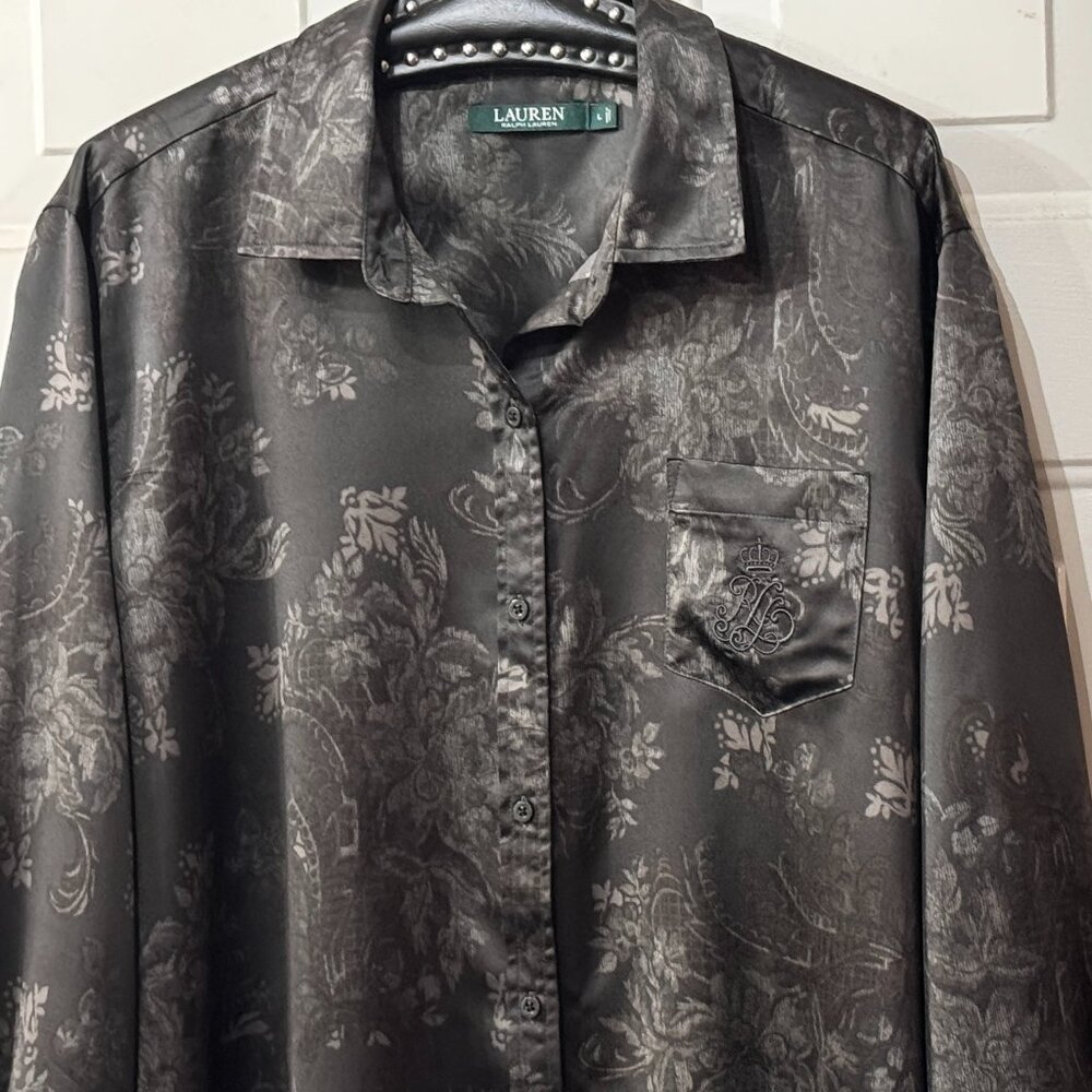 Lauren Ralph Lauren Sz L Long Sleeve Tunic  Nightshirt Monogram Embroidered - Picture 2 of 8